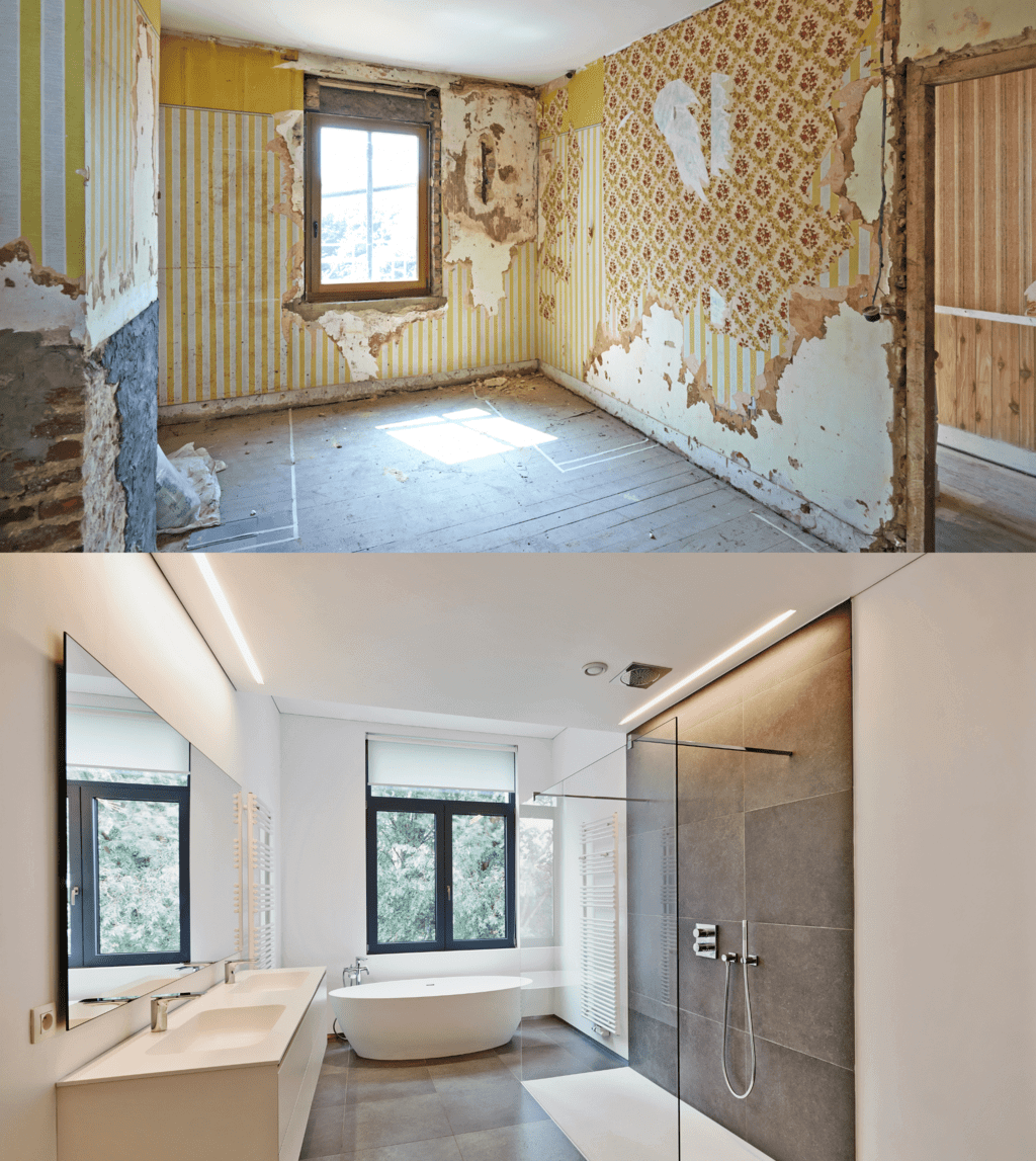 Renovation of a bathroom Before and after