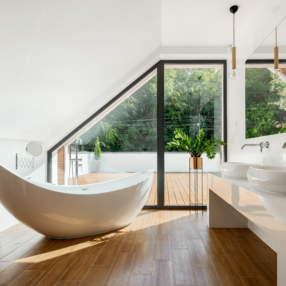 free standing tub in attic bathroom