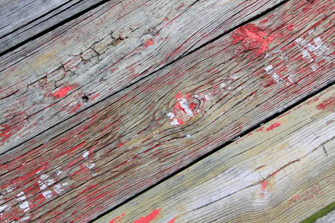 Red color weathered wooden decking