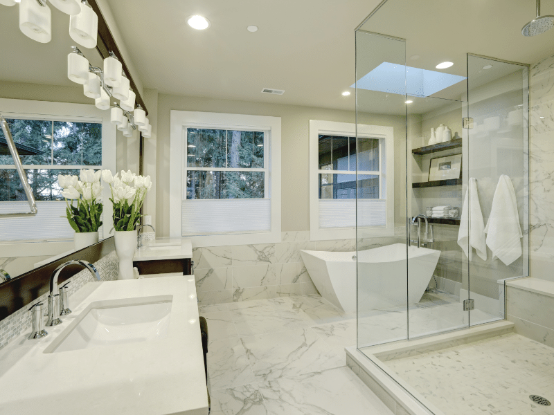 modern bathroom with curbed shower